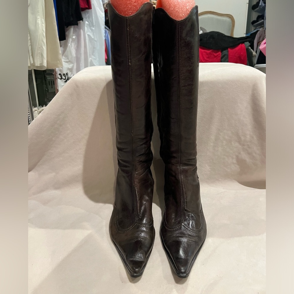 Brown leather pointed toe boots UK 39/US 8.5